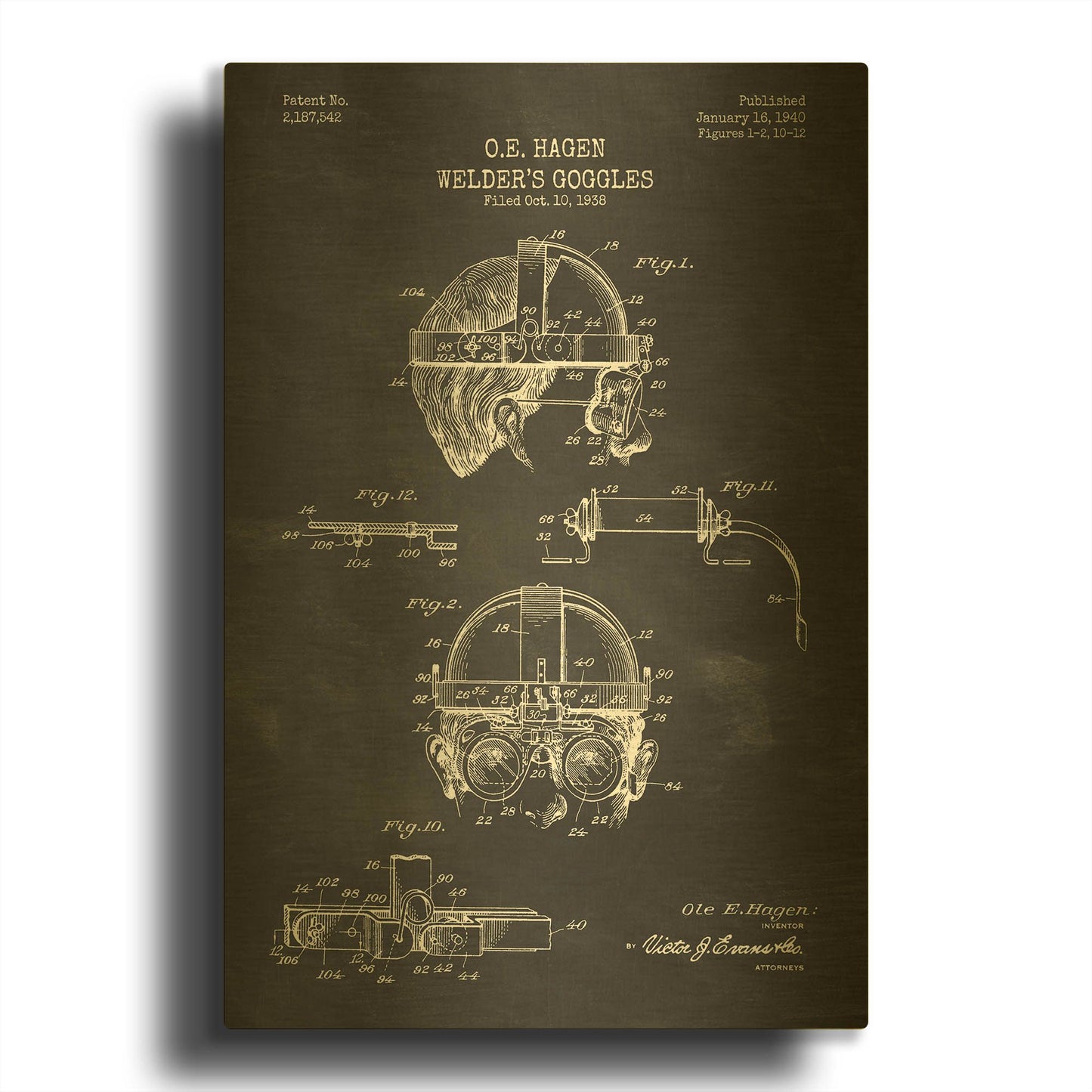 'Welding Goggles Blueprint Patent Chalkboard' By LUXE Gold Metal Wall Art