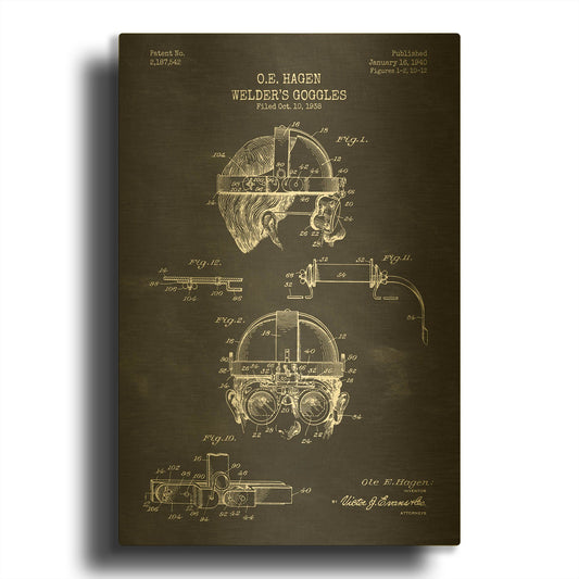 'Welding Goggles Blueprint Patent Chalkboard' By LUXE Gold Metal Wall Art