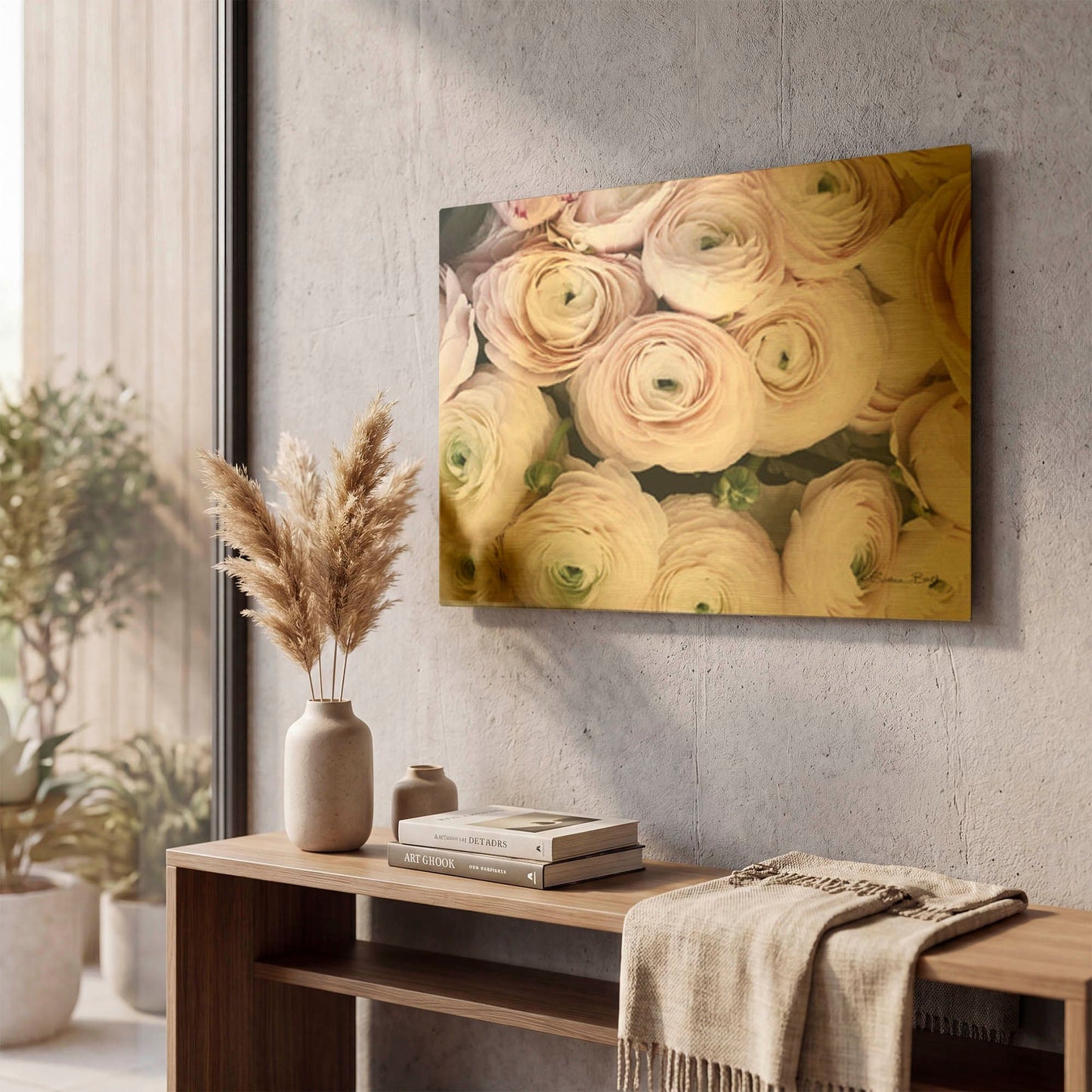 'Soft Pink Ranunculus' By Susan Ball Gold Metal Wall Art