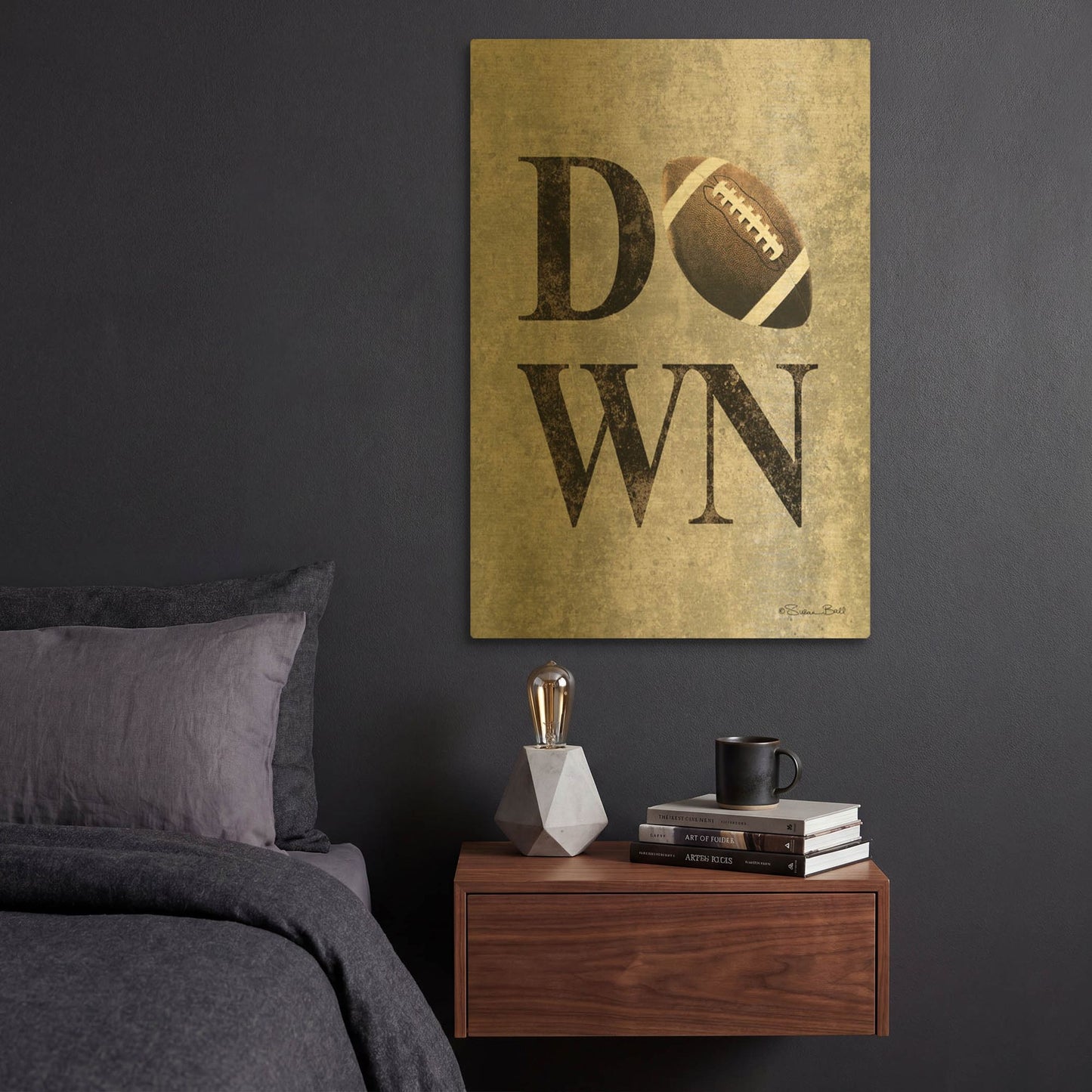 'Football DOWN' By Susan Ball Gold Metal Wall Art