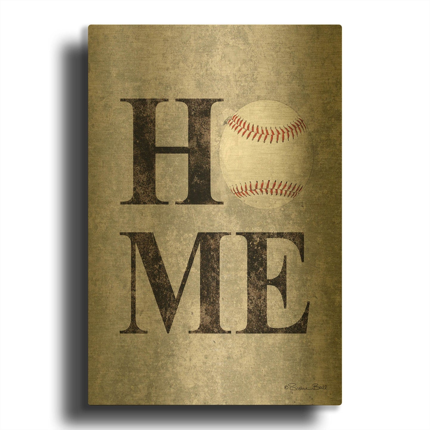 'Baseball HOME' By Susan Ball Gold Metal Wall Art