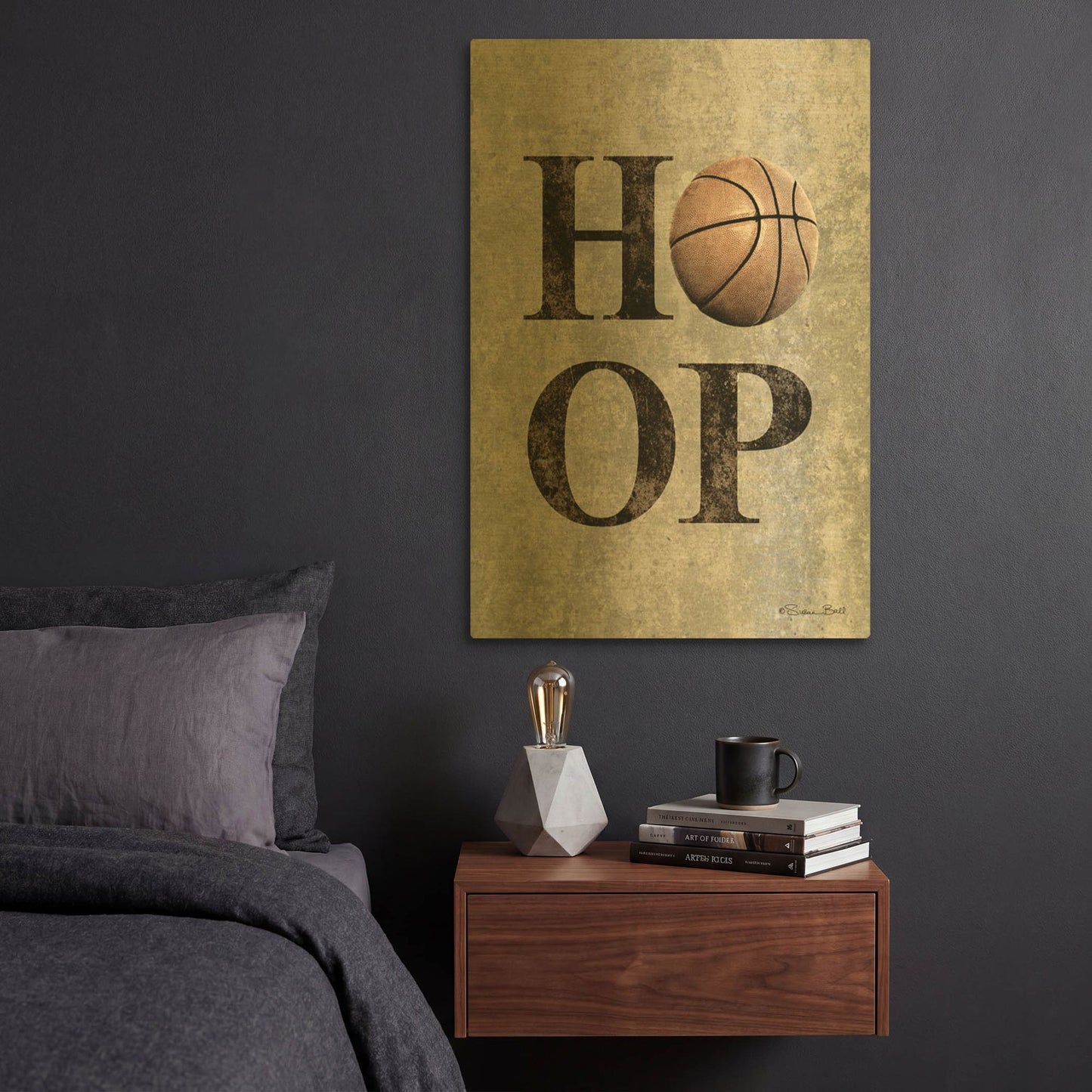 'Basketball Hoop' By Susan Ball Gold Metal Wall Art