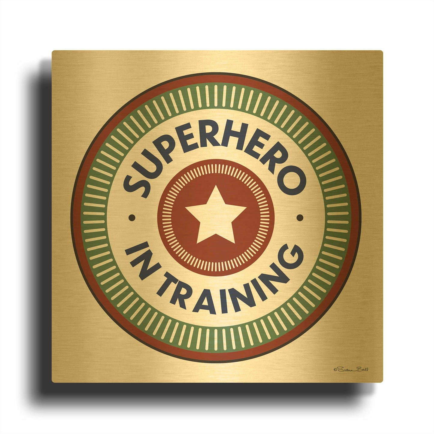 'Superhero in Training' By Susan Ball Gold Metal Wall Art
