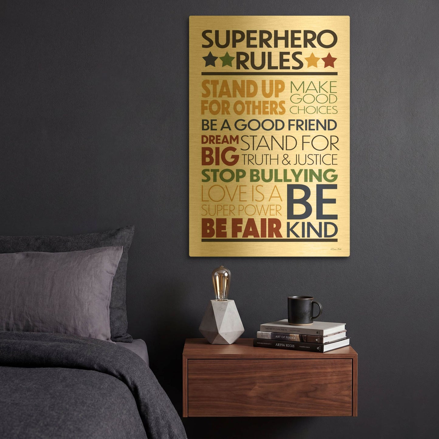 'Superhero Rules' By Susan Ball Gold Metal Wall Art