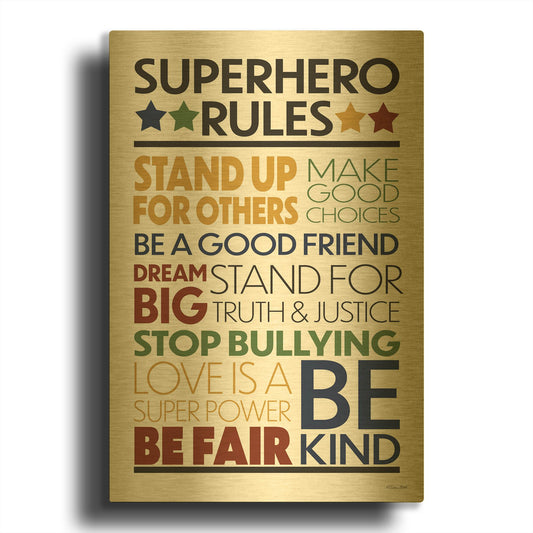 'Superhero Rules' By Susan Ball Gold Metal Wall Art