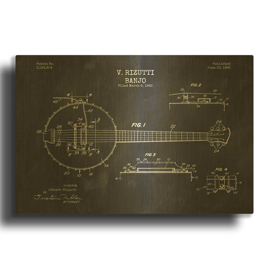 'Banjo Blueprint Patent Chalkboard' By LUXE Gold Metal Wall Art