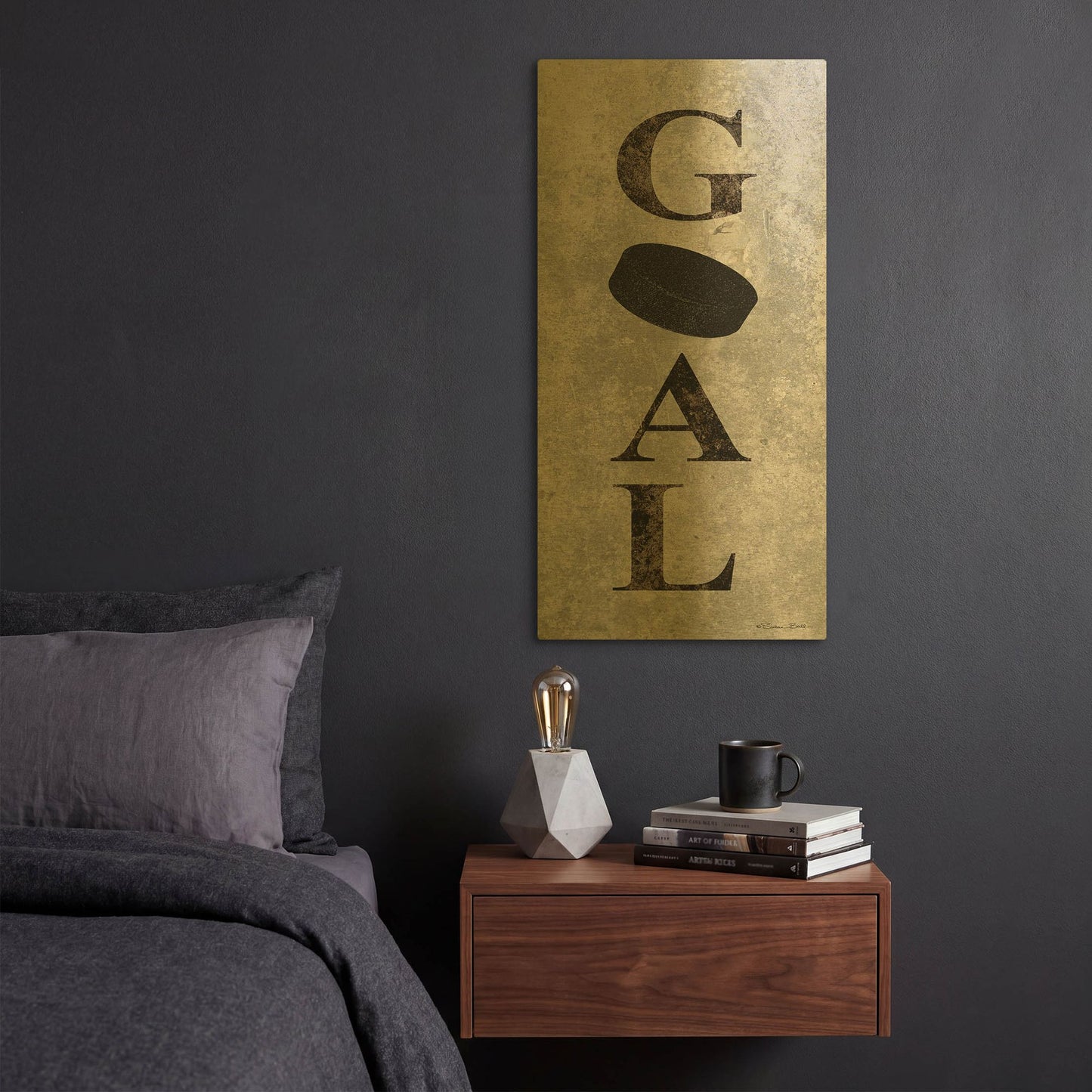 'Hockey Goal' By Susan Ball Gold Metal Wall Art