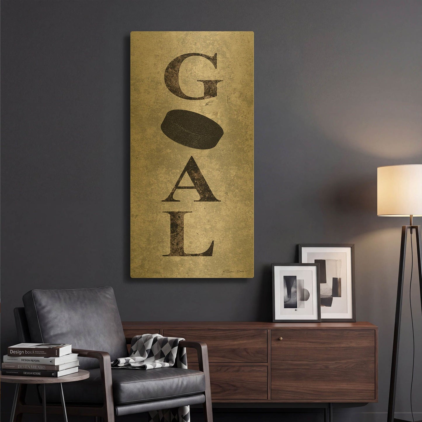 'Hockey Goal' By Susan Ball Gold Metal Wall Art