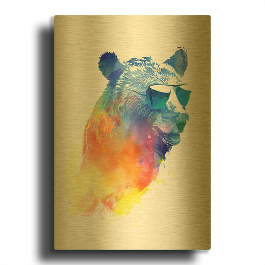 'Sunny Bear' By Robert Farkas Gold Metal Wall Art