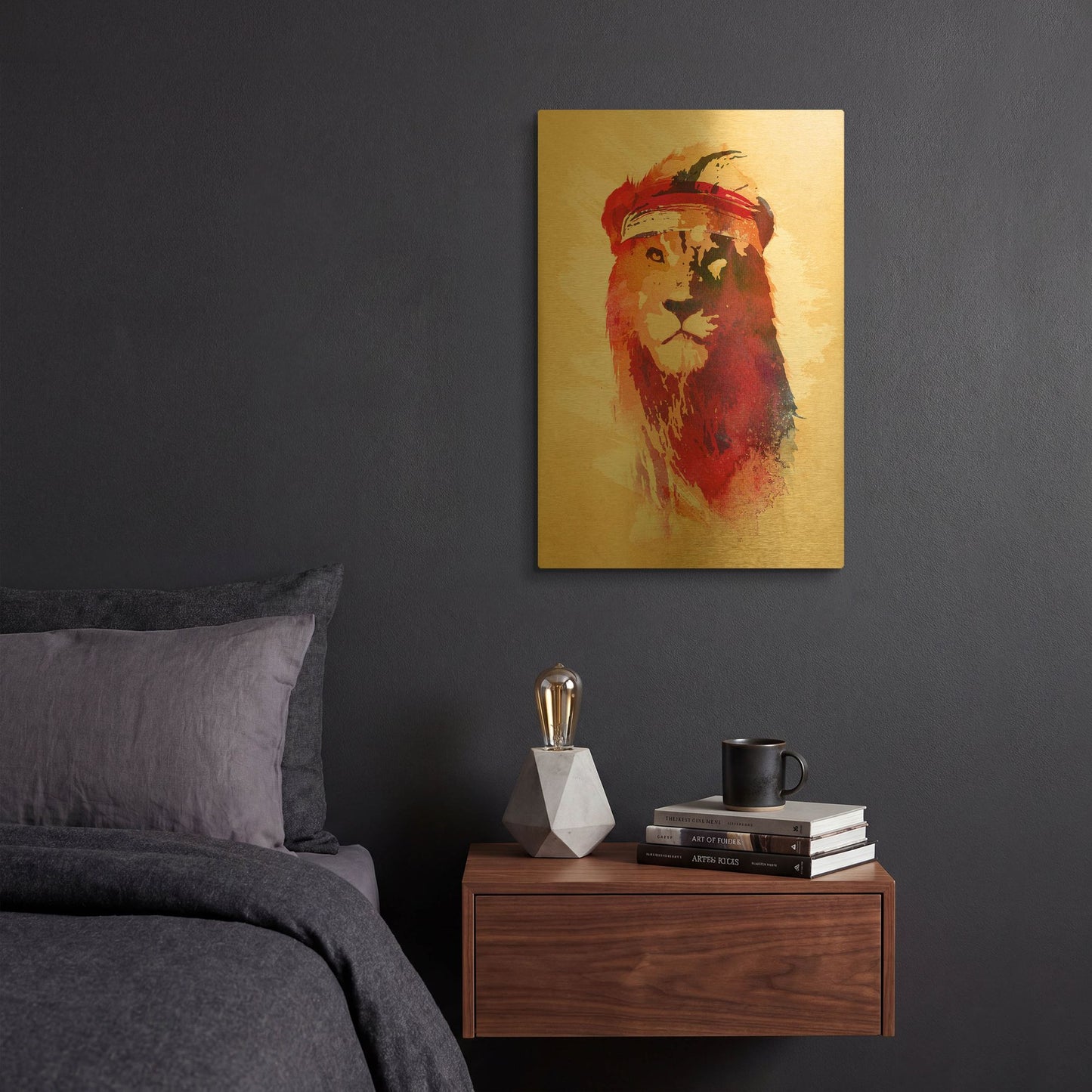 'Gym Lion' By Robert Farkas Gold Metal Wall Art