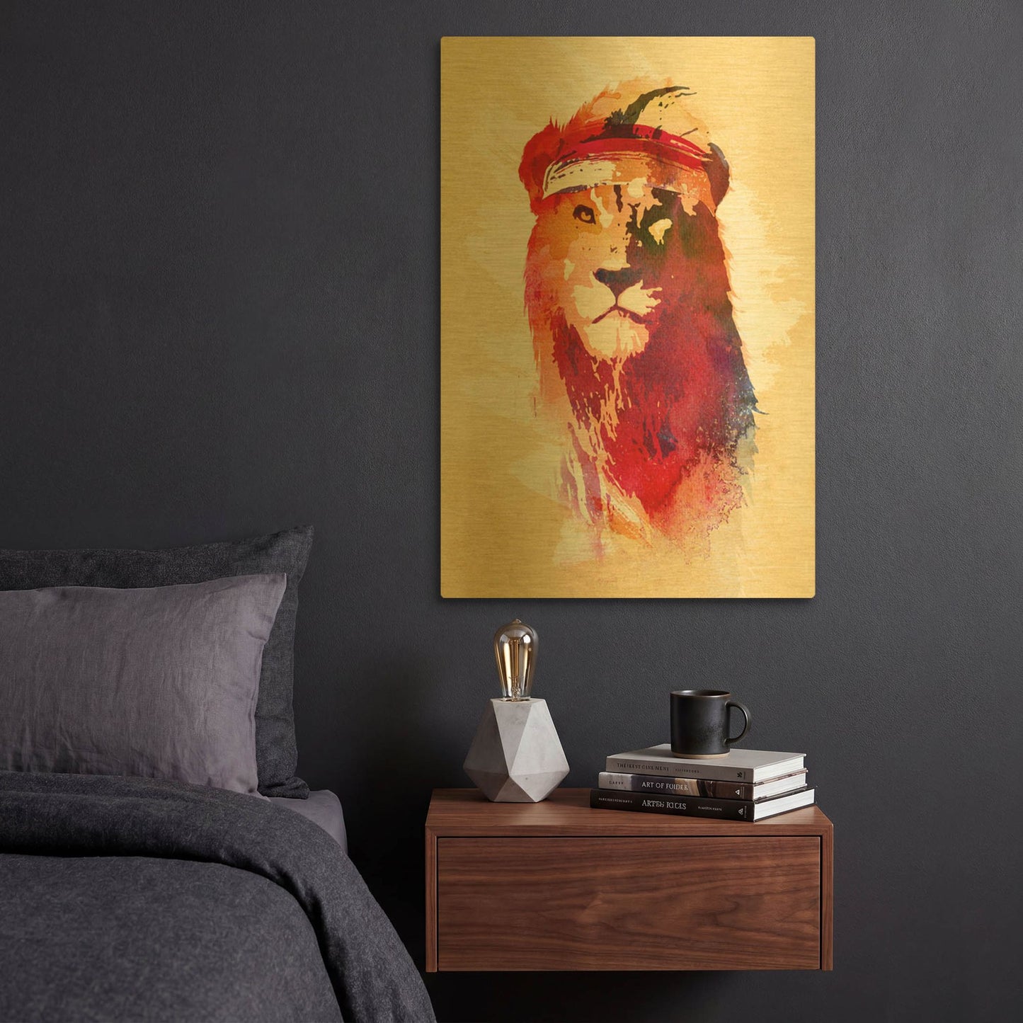 'Gym Lion' By Robert Farkas Gold Metal Wall Art