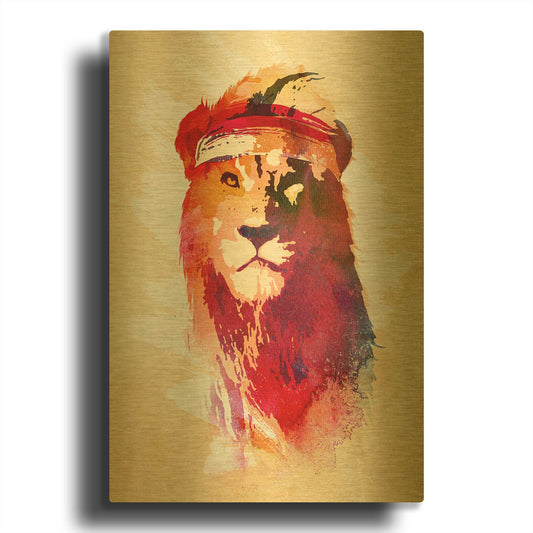 'Gym Lion' By Robert Farkas Gold Metal Wall Art