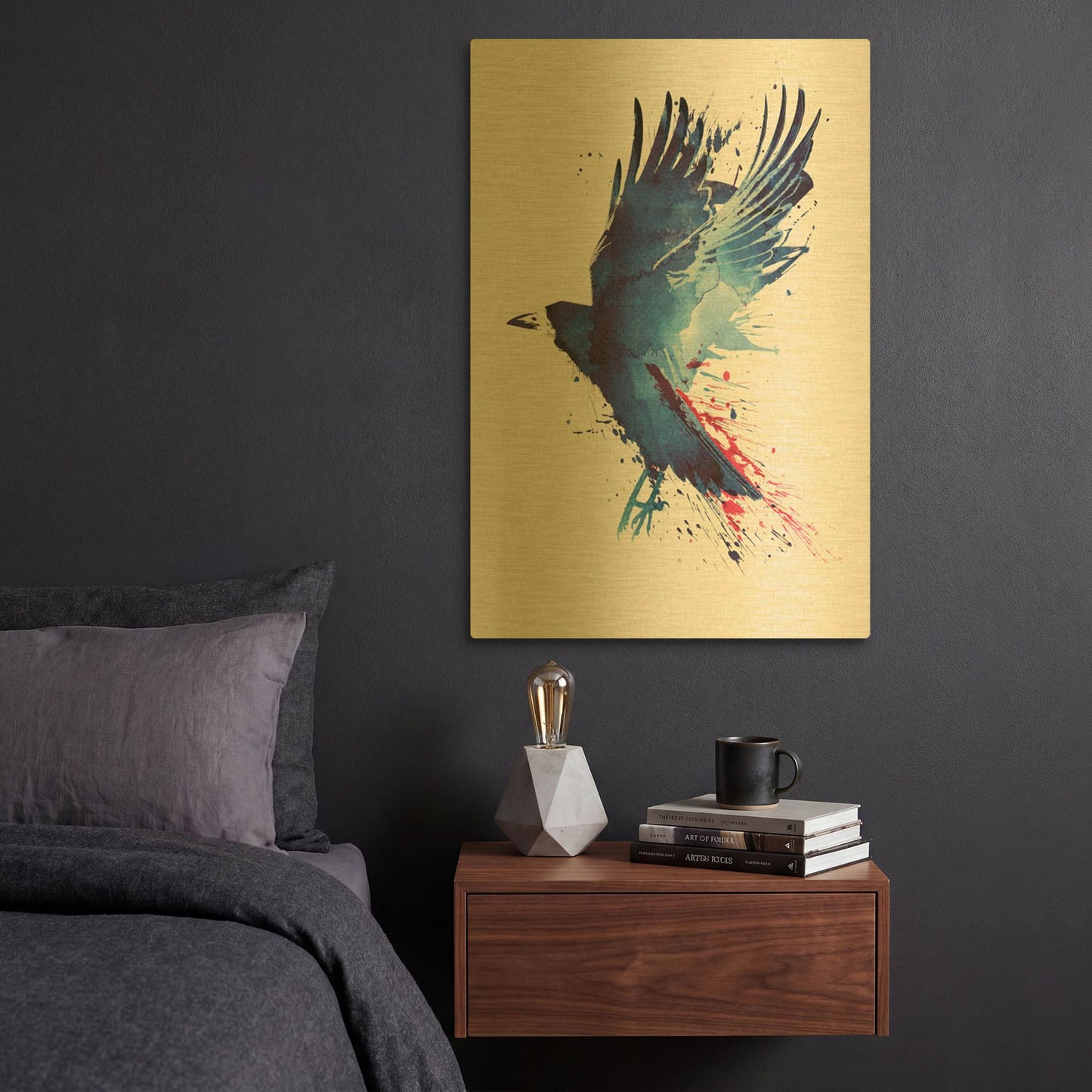 'Bloody Crow' By Robert Farkas Gold Metal Wall Art