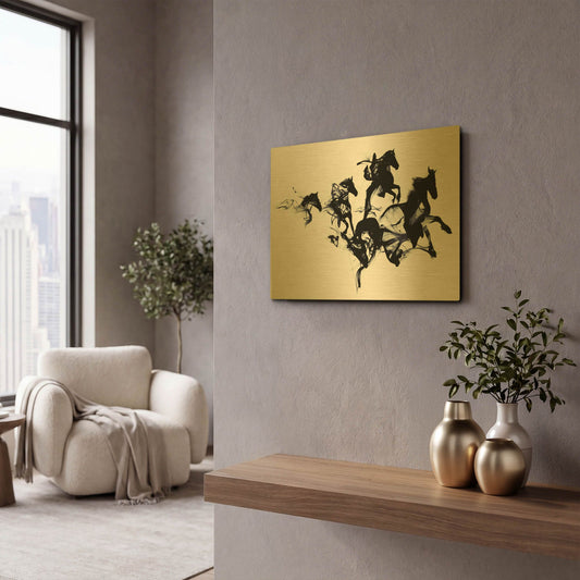 'Black Horses' By Robert Farkas Gold Metal Wall Art