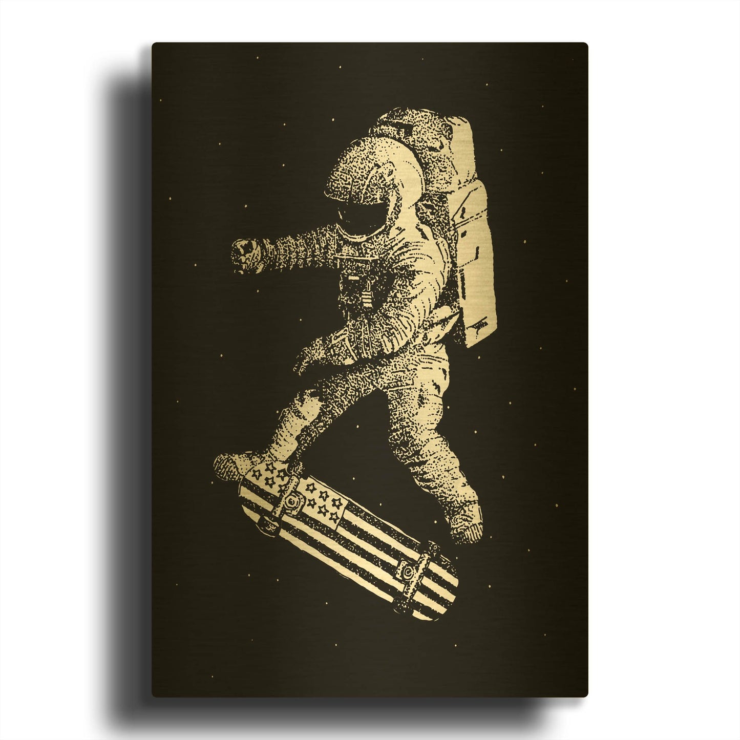 'Kickflip in Space' By Robert Farkas Gold Metal Wall Art