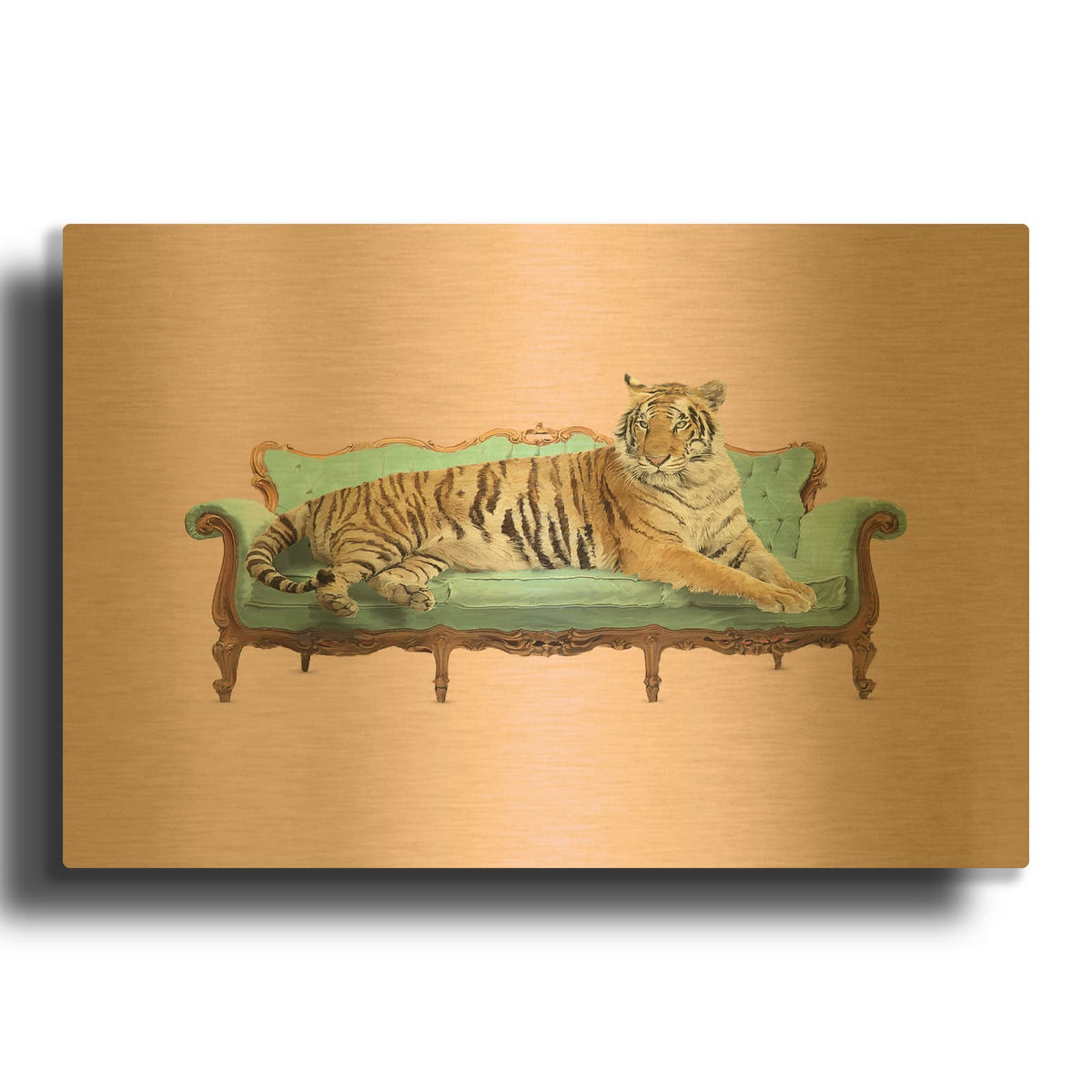 'Lazy Tiger' By Robert Farkas Gold Metal Wall Art
