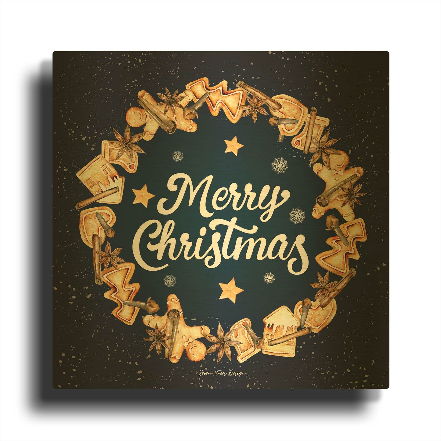 'Gingerbread Merry Christmas Wreath' By Seven Trees Design Gold Metal Wall Art