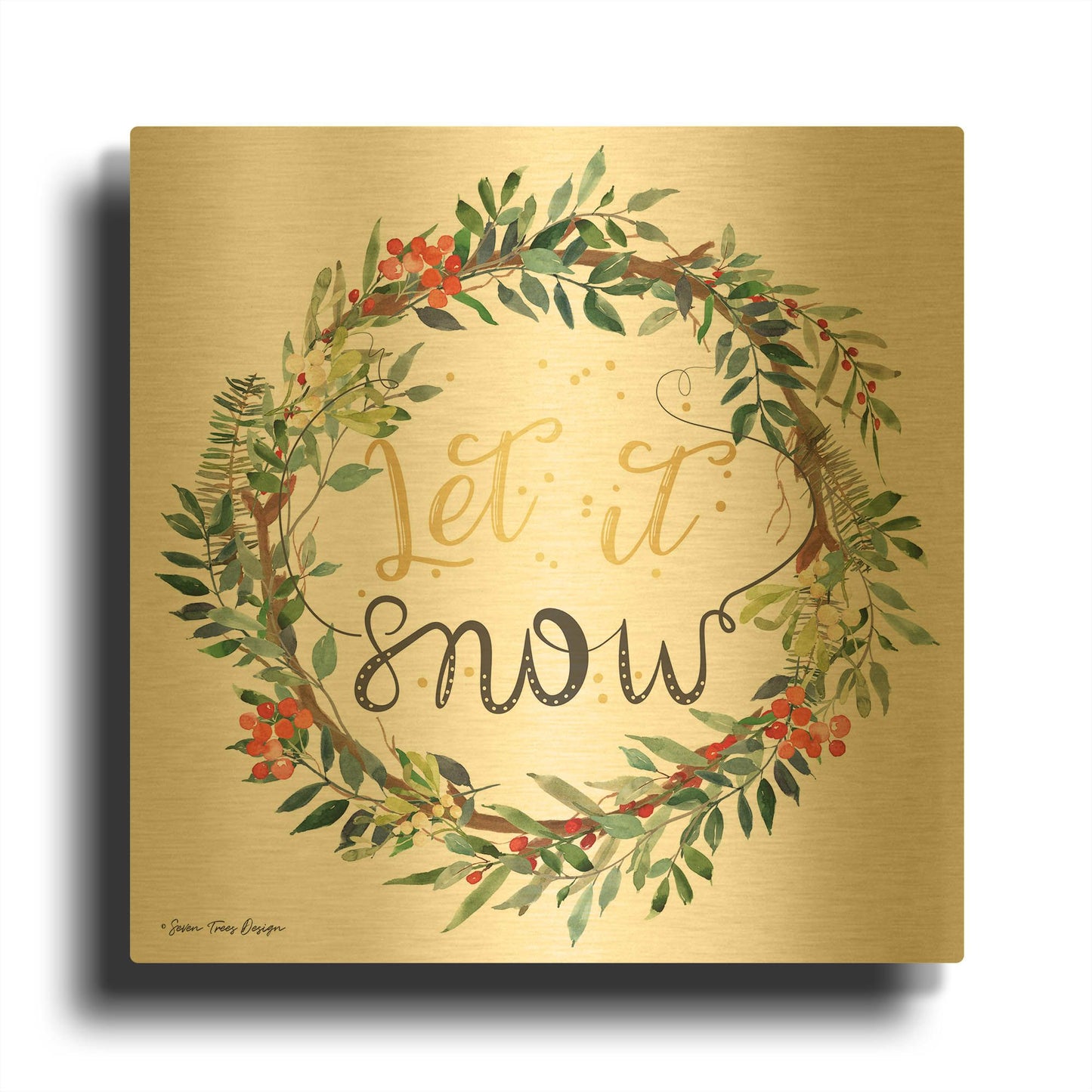 'Let It Snow Wreath' By Seven Trees Design Gold Metal Wall Art