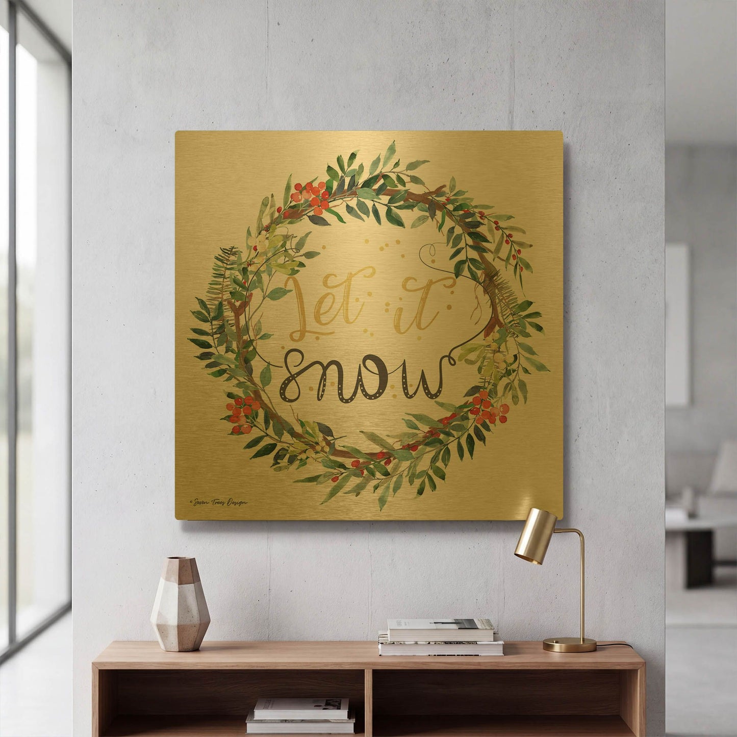 'Let It Snow Wreath' By Seven Trees Design Gold Metal Wall Art