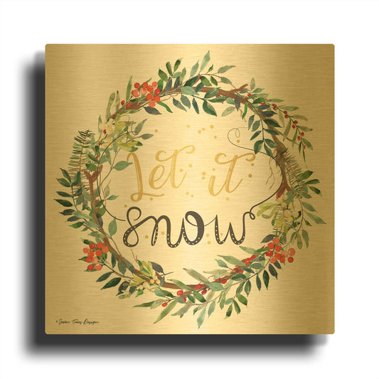 'Let It Snow Wreath' By Seven Trees Design Gold Metal Wall Art