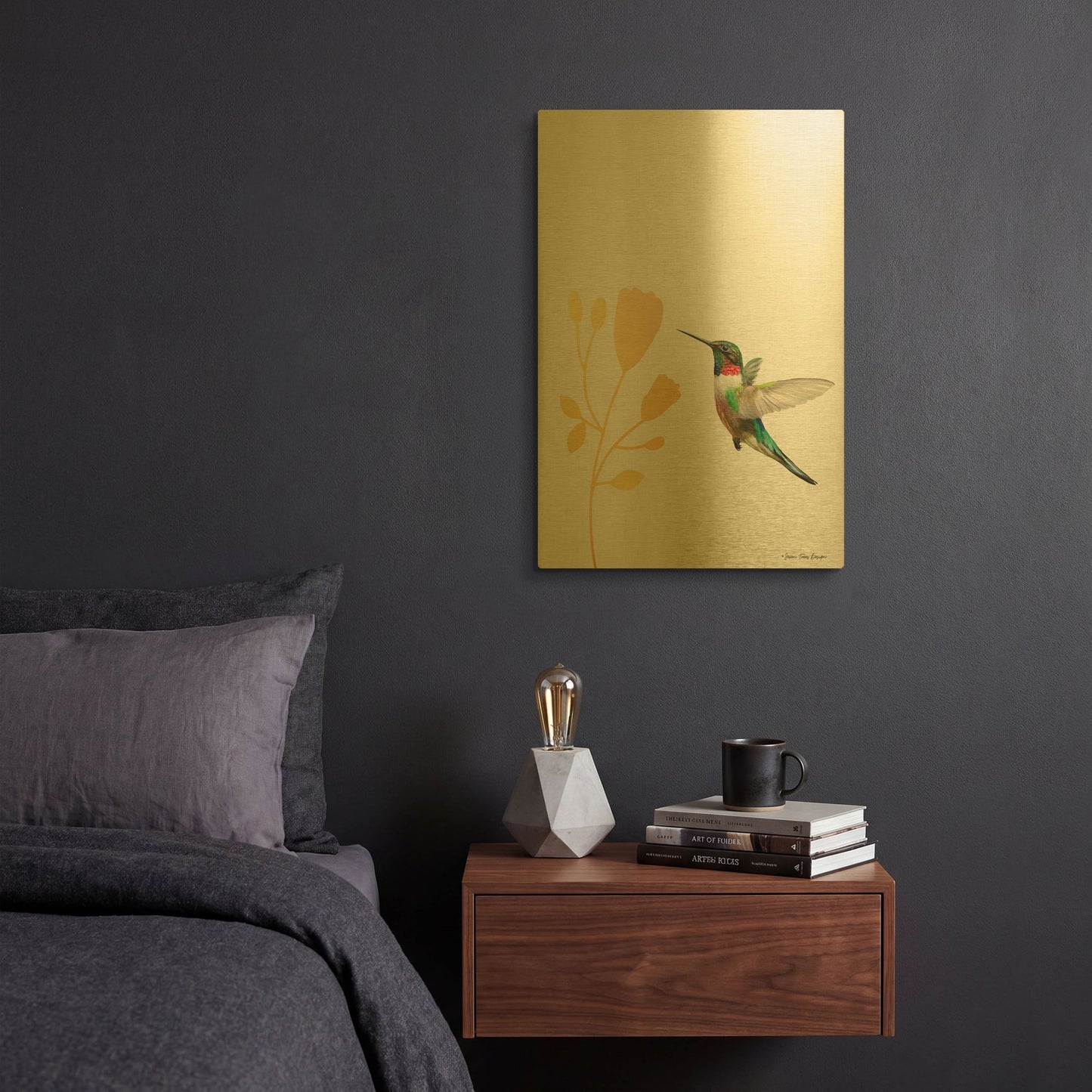 'Hummingbird and the Flower' By Seven Trees Design Gold Metal Wall Art