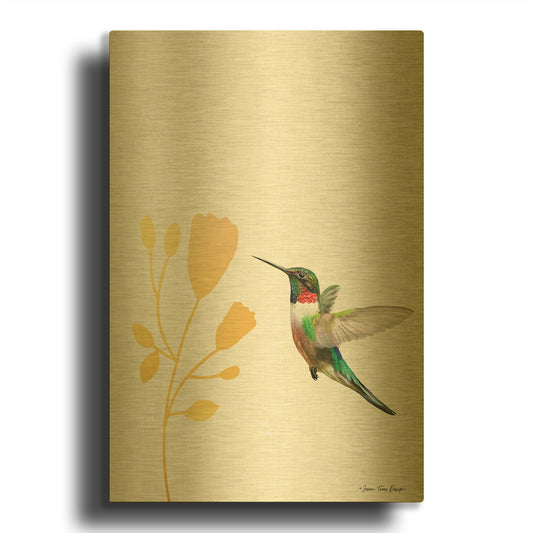 'Hummingbird and the Flower' By Seven Trees Design Gold Metal Wall Art