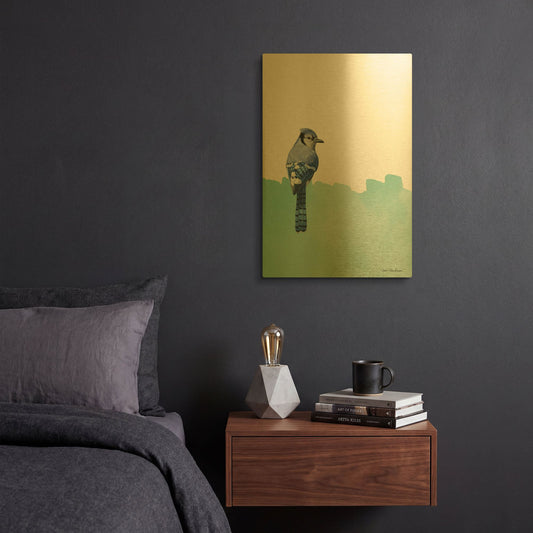 'Bird on Blue' By Seven Trees Design Gold Metal Wall Art
