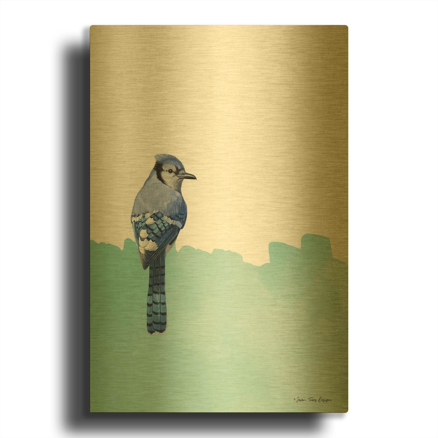 'Bird on Blue' By Seven Trees Design Gold Metal Wall Art