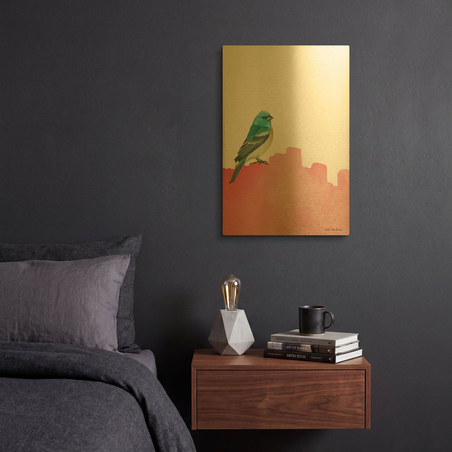 'Bird on Pink' By Seven Trees Design Gold Metal Wall Art
