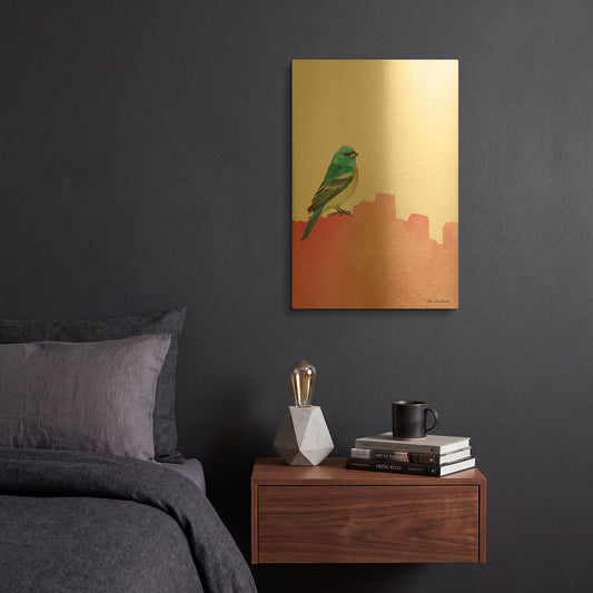 'Bird on Pink' By Seven Trees Design Gold Metal Wall Art