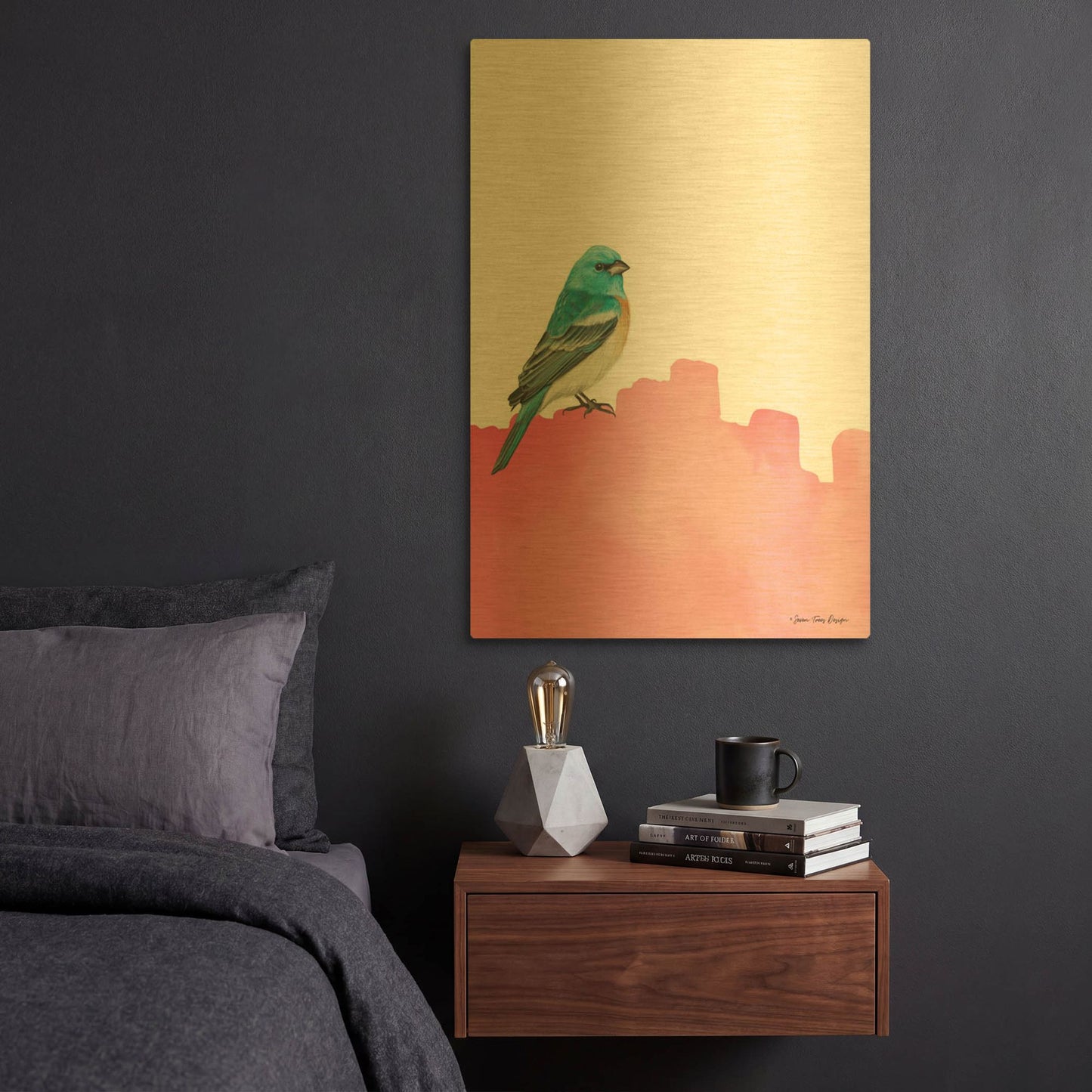 'Bird on Pink' By Seven Trees Design Gold Metal Wall Art