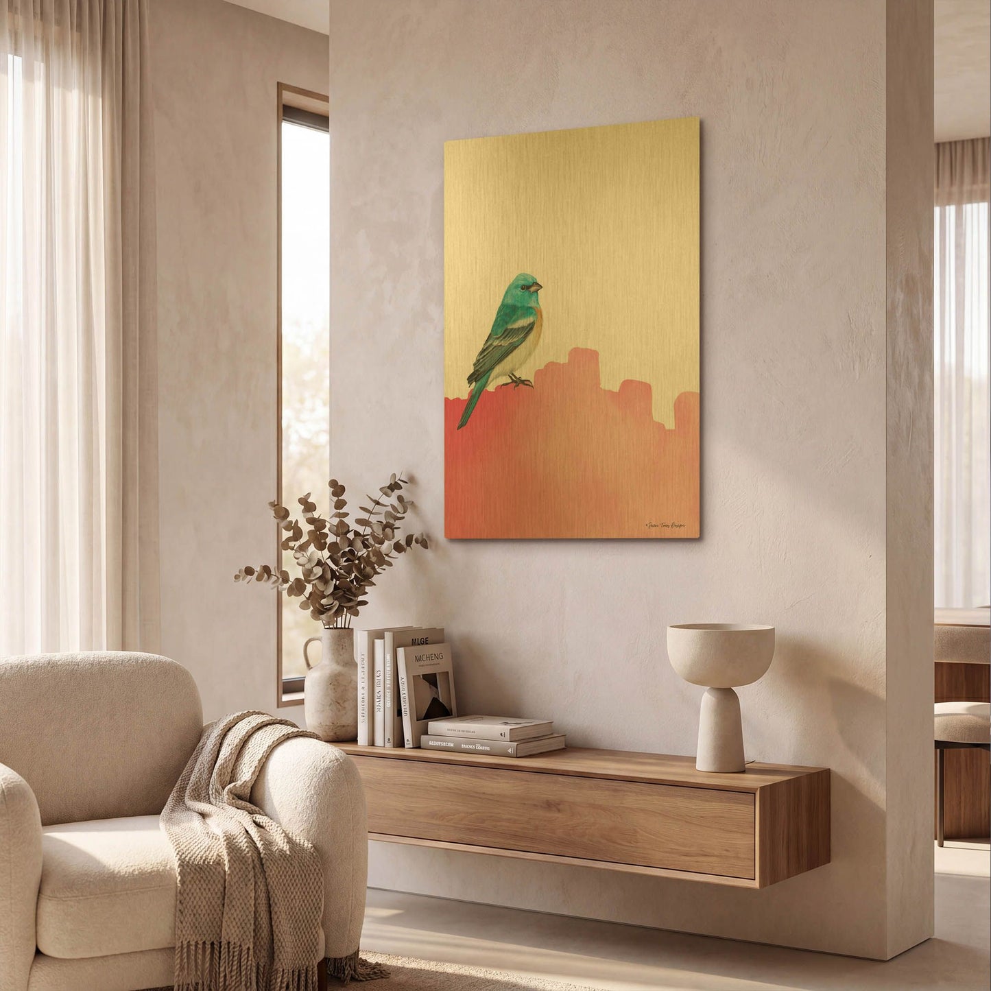 'Bird on Pink' By Seven Trees Design Gold Metal Wall Art