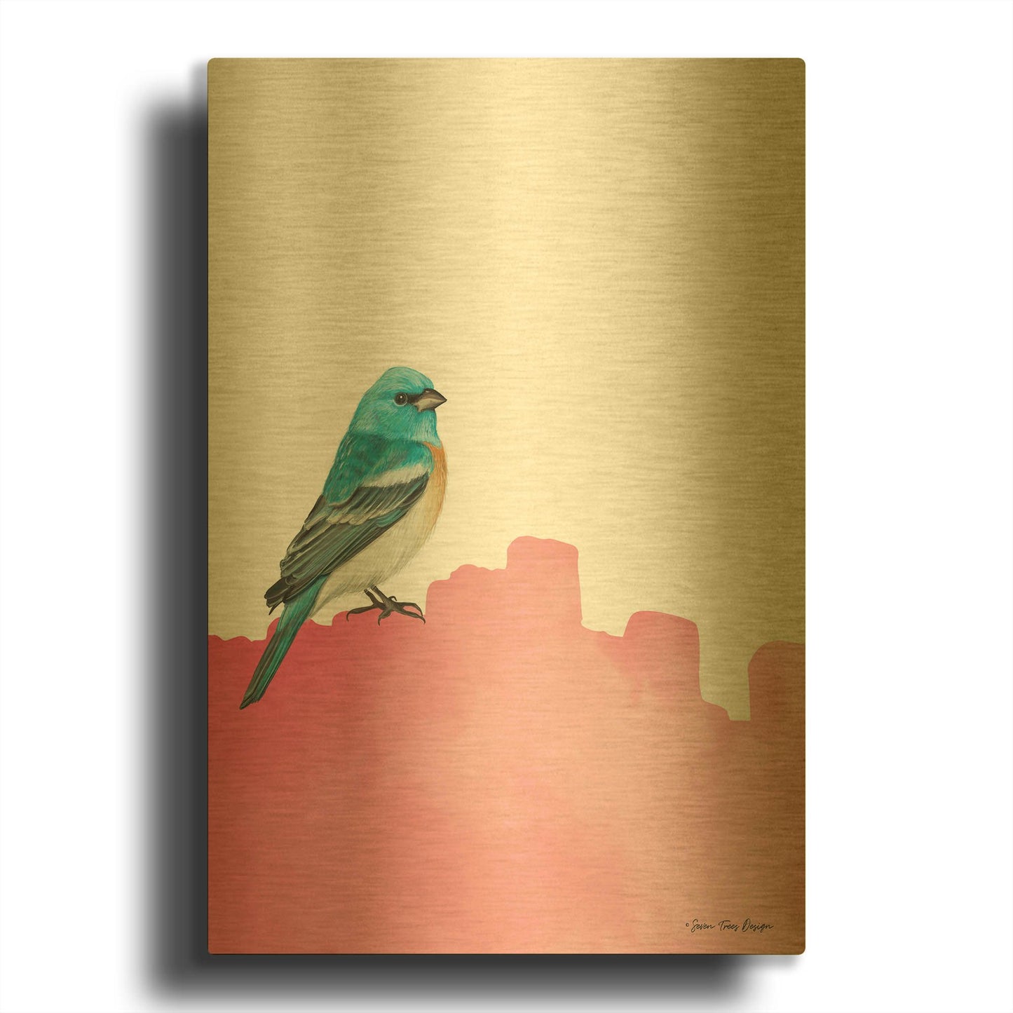 'Bird on Pink' By Seven Trees Design Gold Metal Wall Art