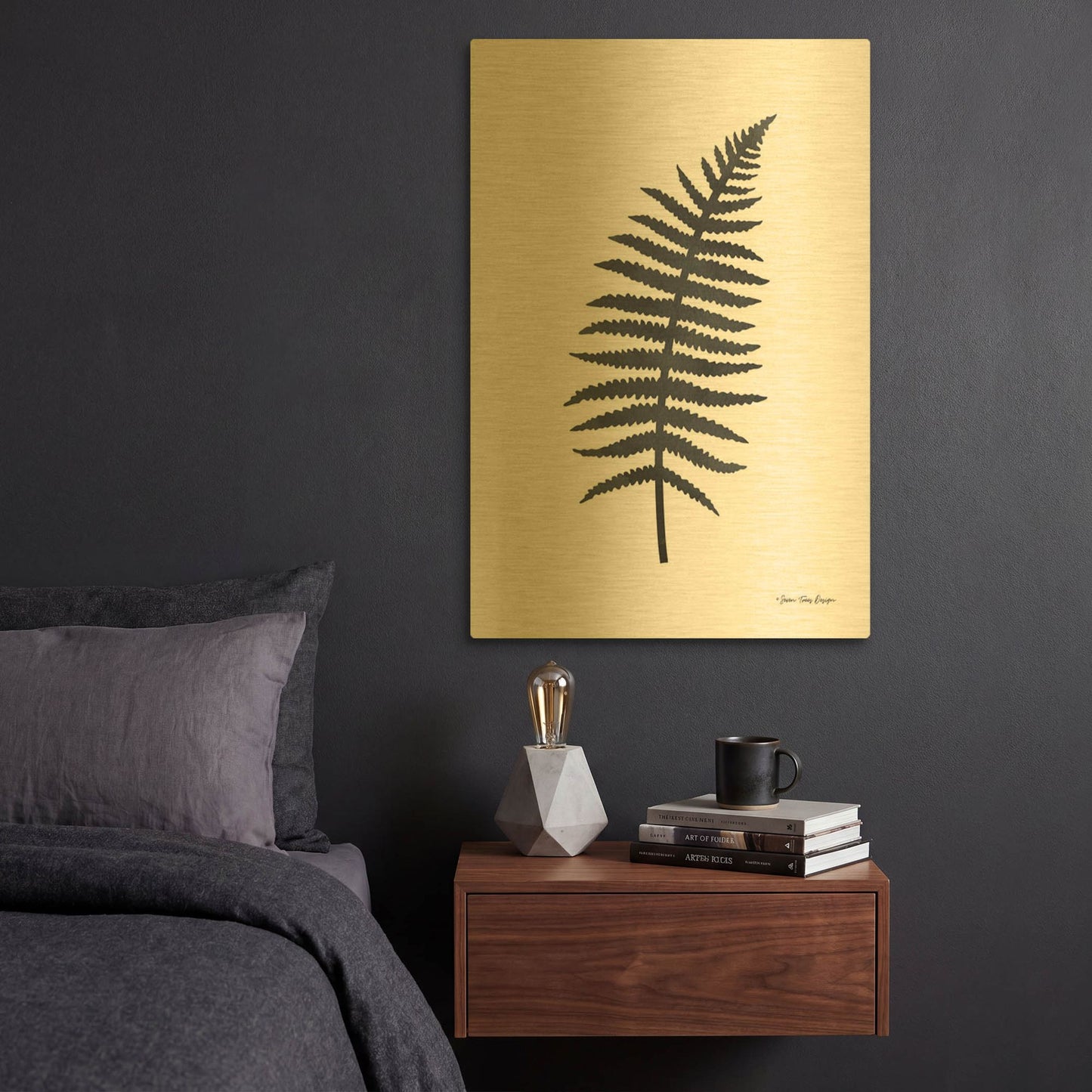 'Watercolor Black Plant I' By Seven Trees Design Gold Metal Wall Art