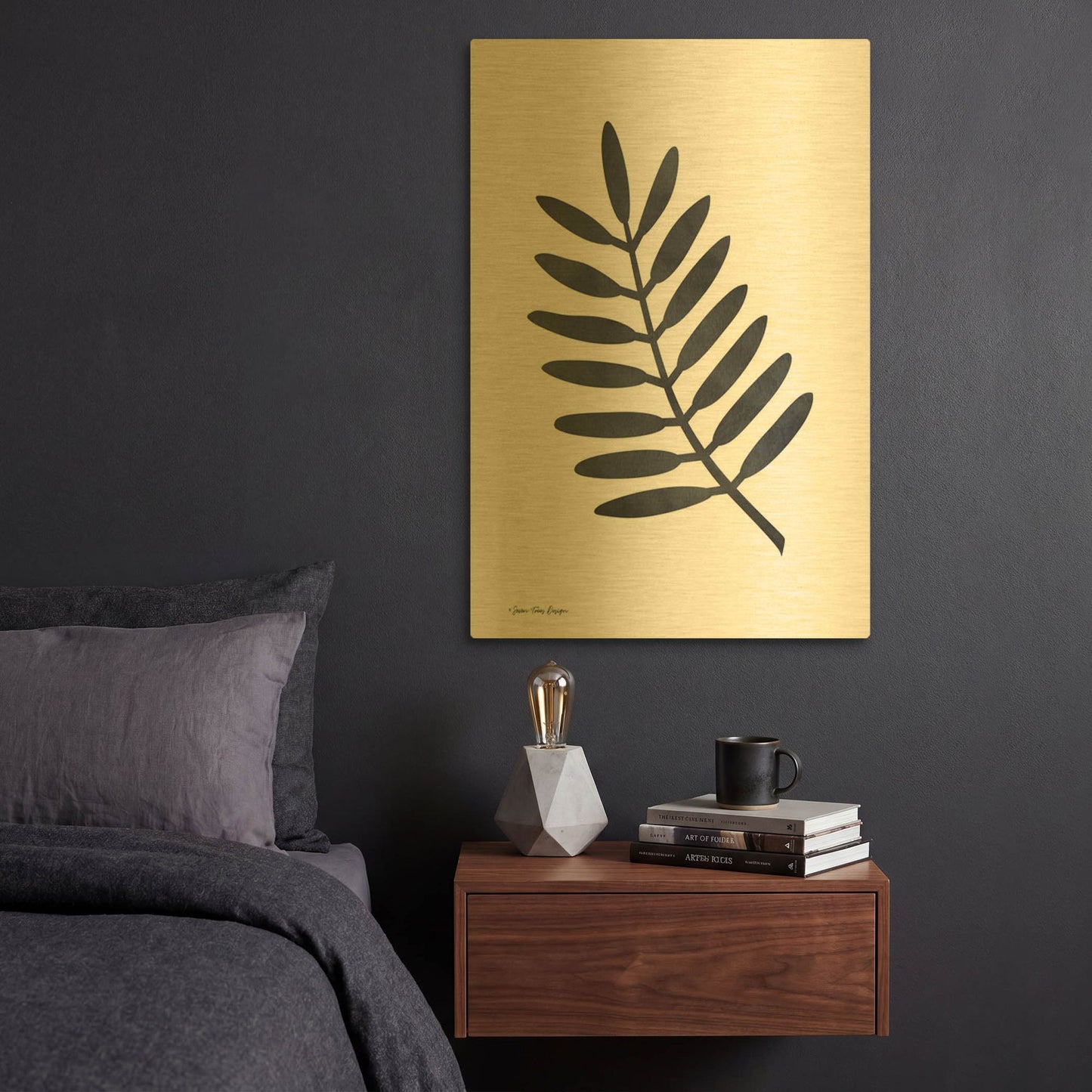'Watercolor Black Plant II' By Seven Trees Design Gold Metal Wall Art