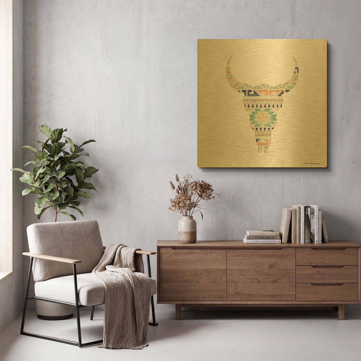 'Aztec Cow Head' By Seven Trees Design Gold Metal Wall Art