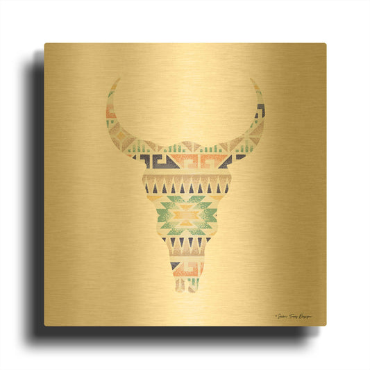 'Aztec Cow Head' By Seven Trees Design Gold Metal Wall Art