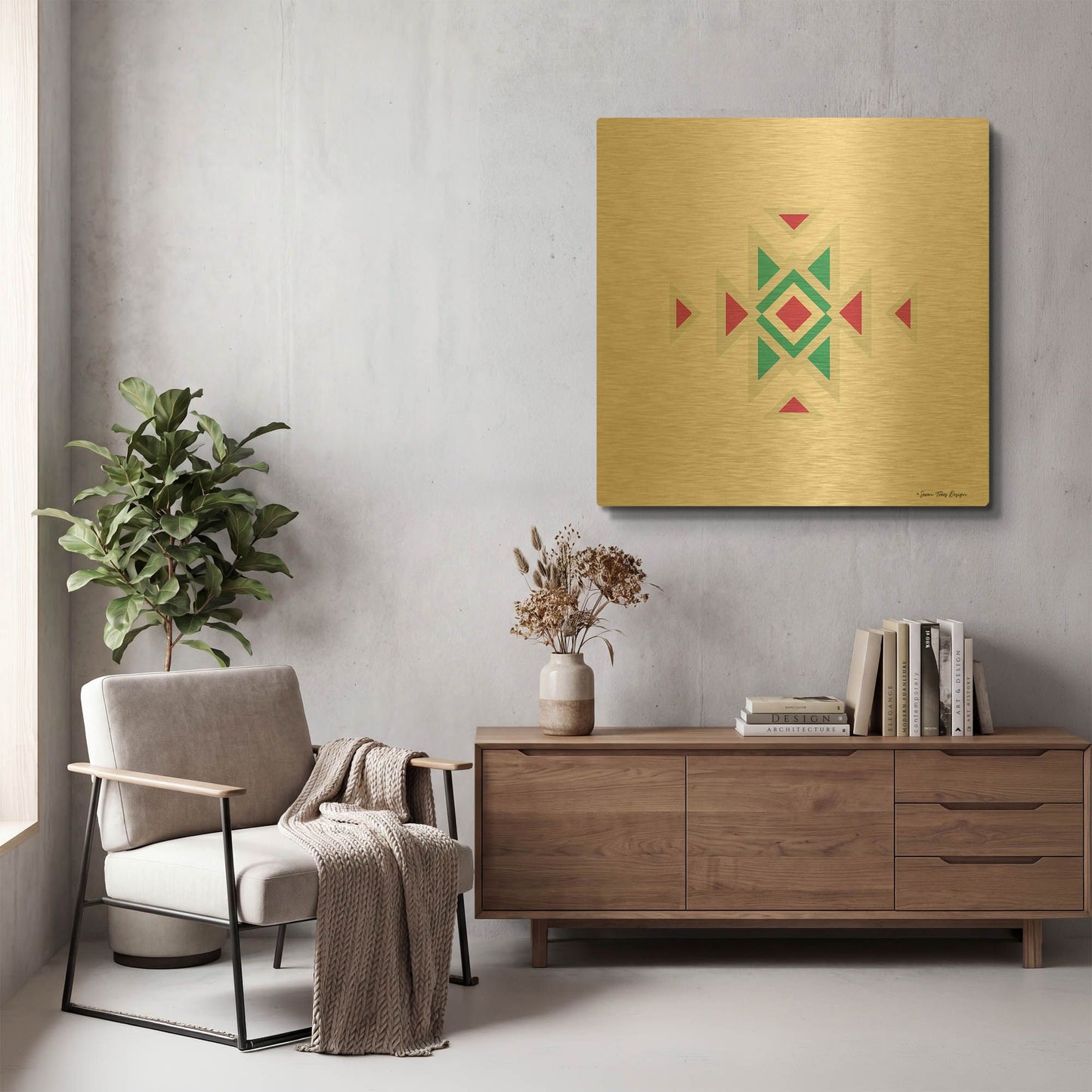 'Watercolor Aztec Art I' By Seven Trees Design Gold Metal Wall Art
