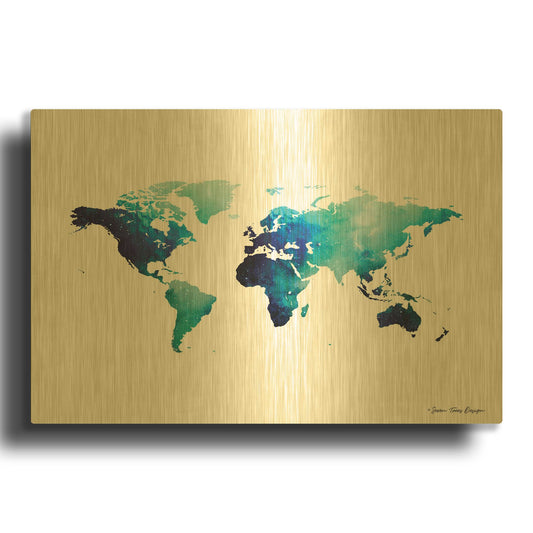 'Blue Space World Map' By Seven Trees Design Gold Metal Wall Art