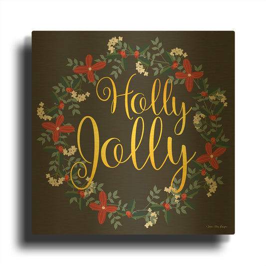 'Holly Jolly Wreath' By Seven Trees Design Gold Metal Wall Art