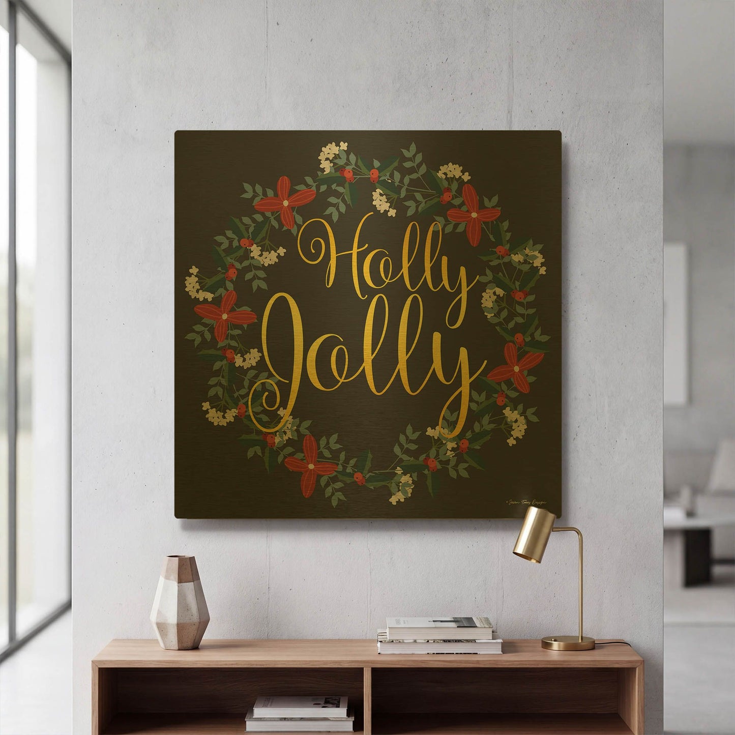 'Holly Jolly Wreath' By Seven Trees Design Gold Metal Wall Art