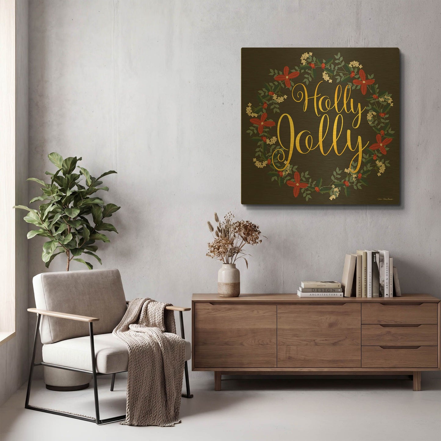 'Holly Jolly Wreath' By Seven Trees Design Gold Metal Wall Art
