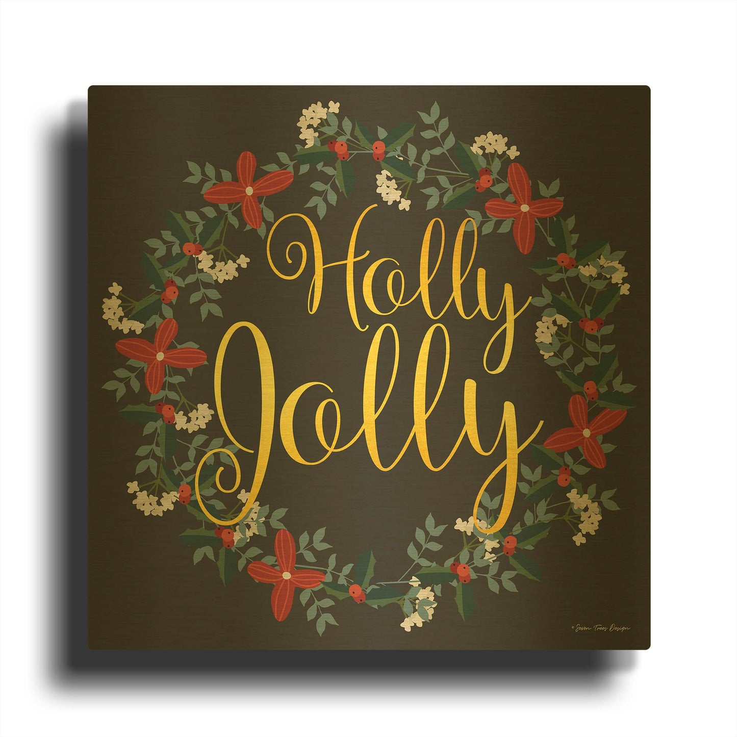 'Holly Jolly Wreath' By Seven Trees Design Gold Metal Wall Art