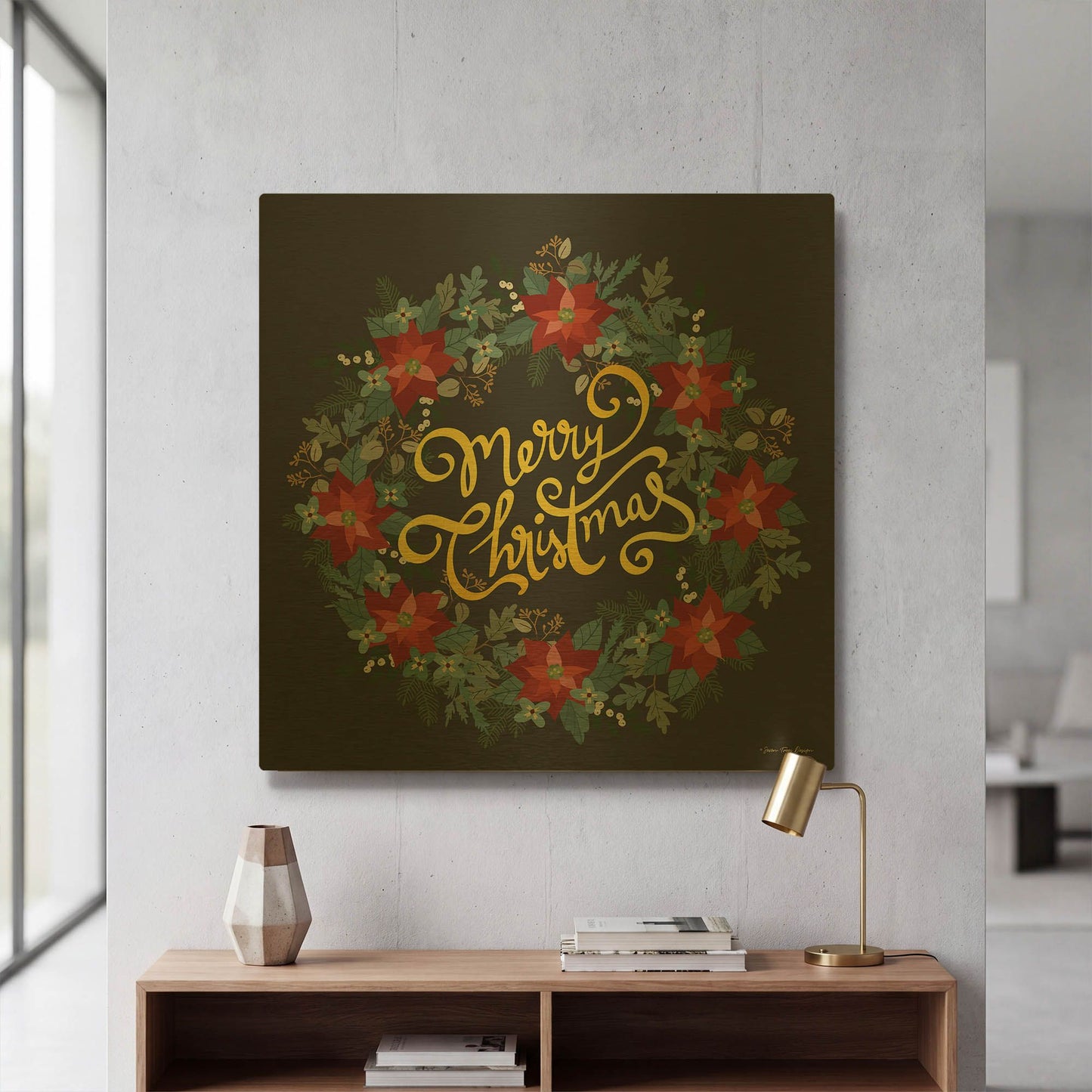 'Merry Christmas Wreath' By Seven Trees Design Gold Metal Wall Art