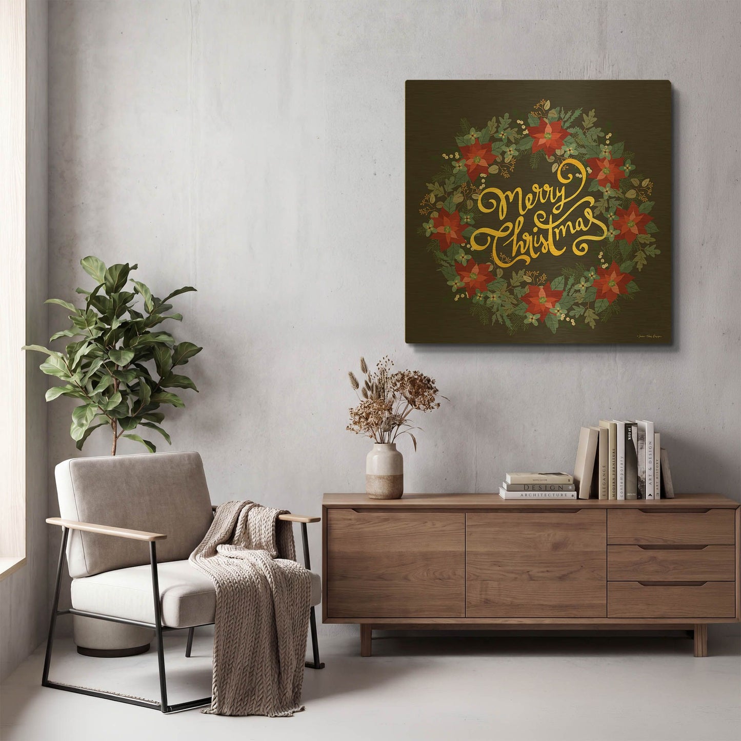 'Merry Christmas Wreath' By Seven Trees Design Gold Metal Wall Art