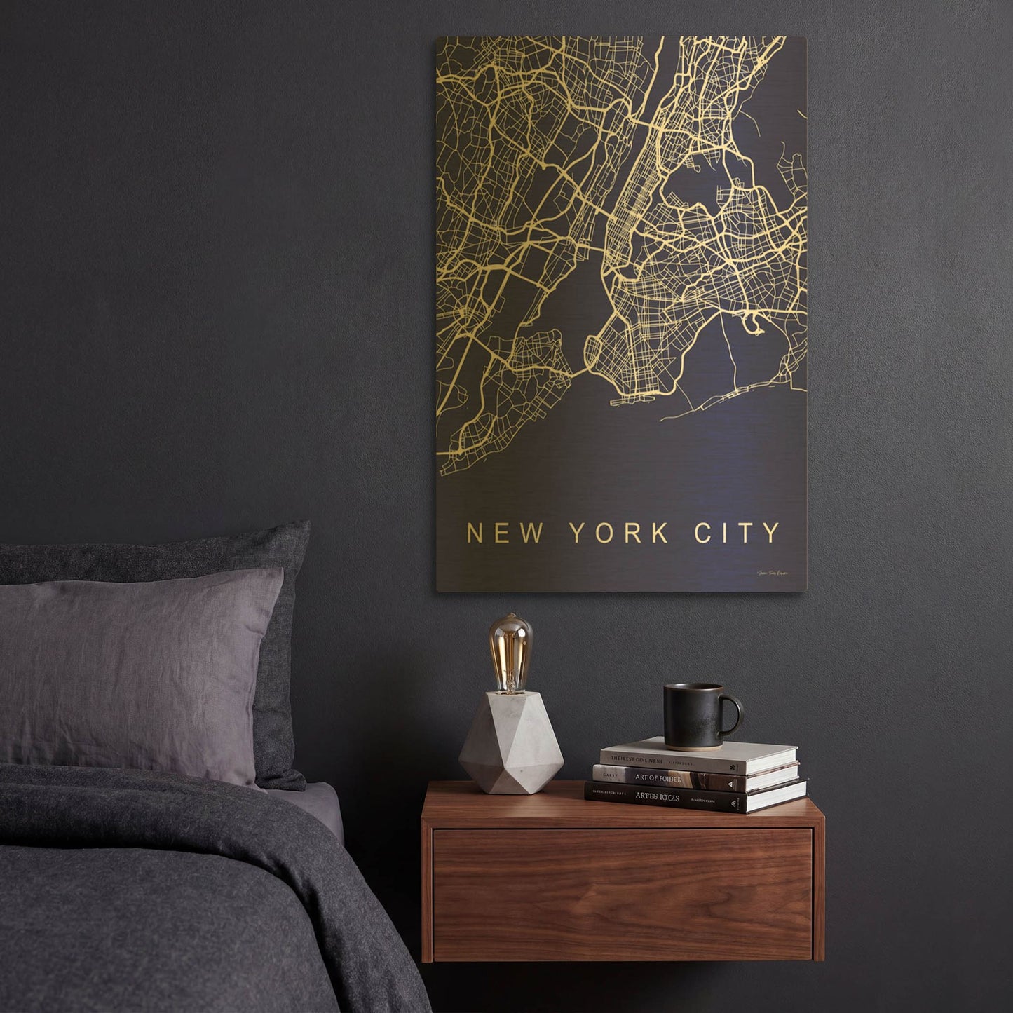 'NYC Street Blue Map' By Seven Trees Design Gold Metal Wall Art