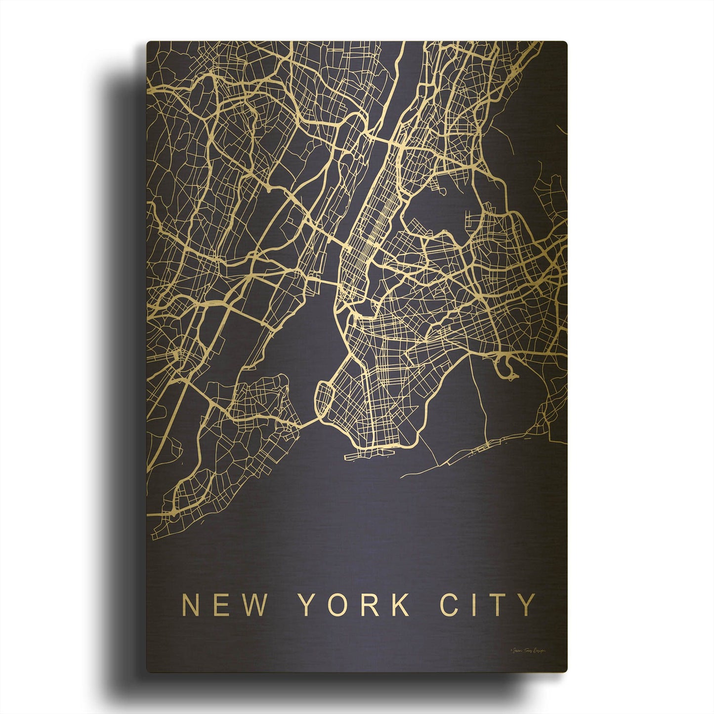 'NYC Street Blue Map' By Seven Trees Design Gold Metal Wall Art