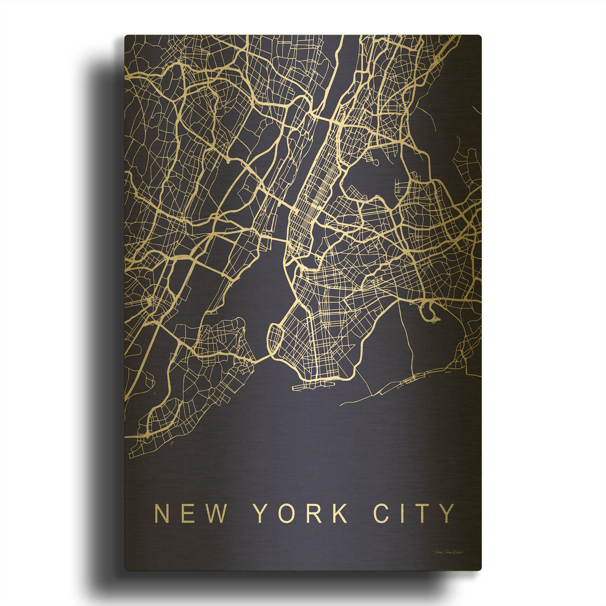 'NYC Street Blue Map' By Seven Trees Design Gold Metal Wall Art