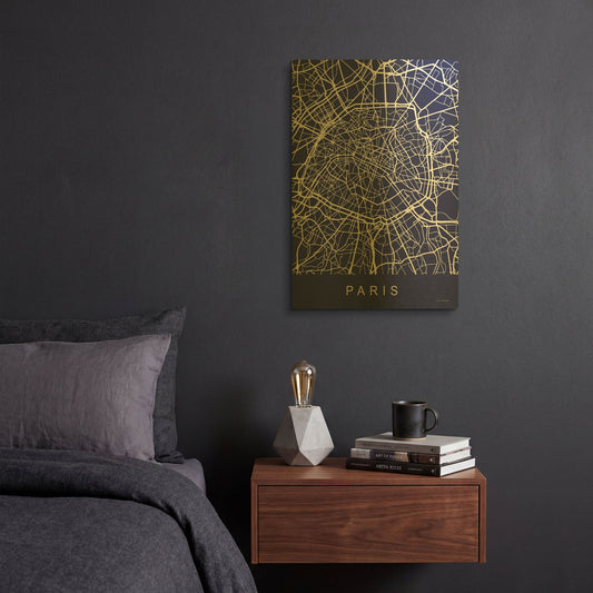 'Paris Street Blue Map' By Seven Trees Design Gold Metal Wall Art