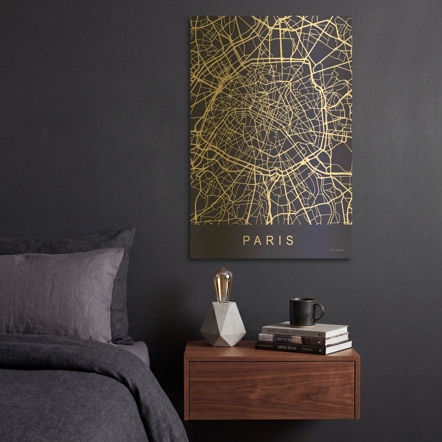 'Paris Street Blue Map' By Seven Trees Design Gold Metal Wall Art